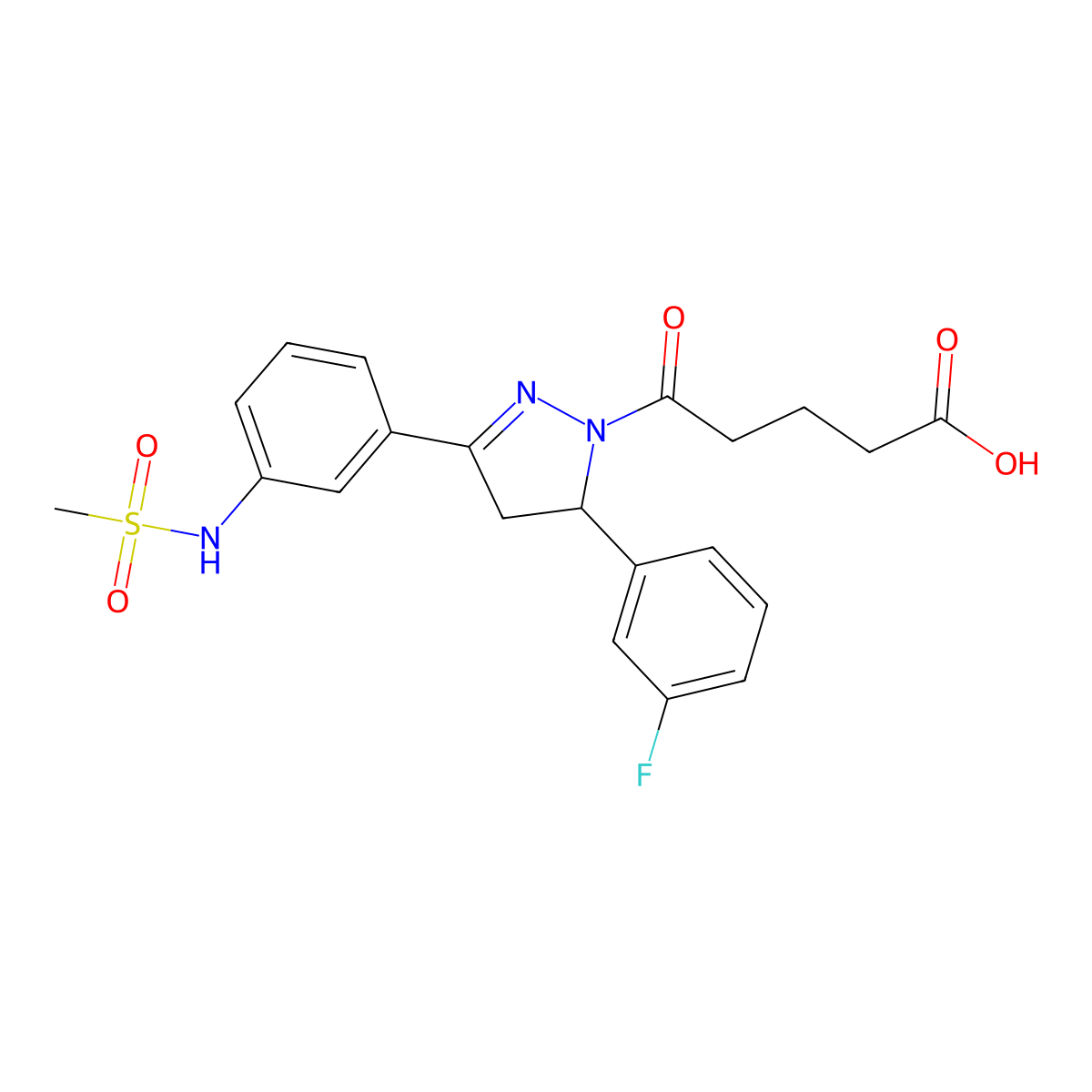 5-[5-(3-fluorophenyl)-3-(3-methanesulfonamidophenyl)-4,5-dihydro-1H-pyrazol-1-yl]-5-oxopentanoic acid molecular structure, CAS 851719-25-0