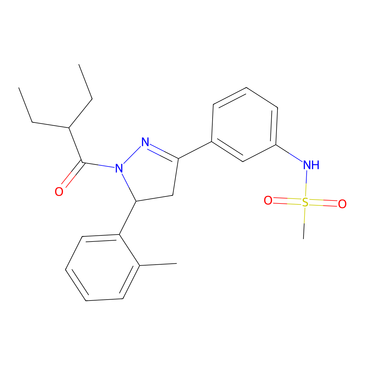 N-(3-(1-(2-ethylbutanoyl)-5-(o-tolyl)-4,5-dihydro-1H-pyrazol-3-yl)phenyl)methanesulfonamide molecular structure, CAS 851719-27-2