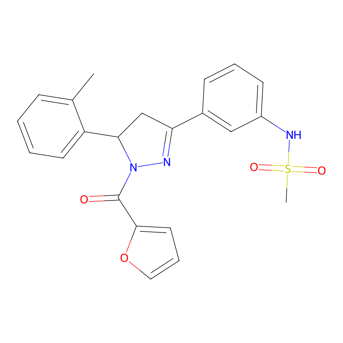 N-(3-(1-(furan-2-carbonyl)-5-(o-tolyl)-4,5-dihydro-1H-pyrazol-3-yl)phenyl)methanesulfonamide molecular structure, CAS 851719-28-3