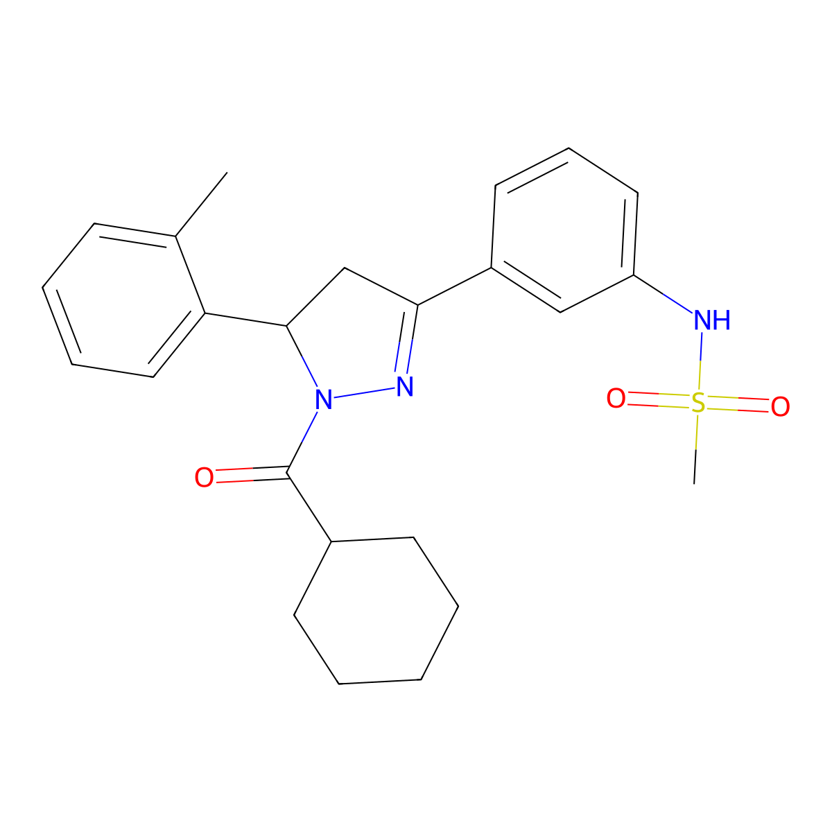 N-(3-(1-(cyclohexanecarbonyl)-5-(o-tolyl)-4,5-dihydro-1H-pyrazol-3-yl)phenyl)methanesulfonamide molecular structure, CAS 851719-29-4