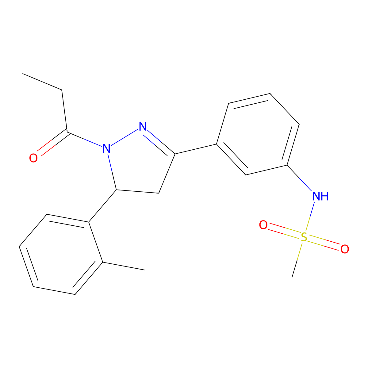 N-(3-(1-propionyl-5-(o-tolyl)-4,5-dihydro-1H-pyrazol-3-yl)phenyl)methanesulfonamide molecular structure, CAS 851719-31-8