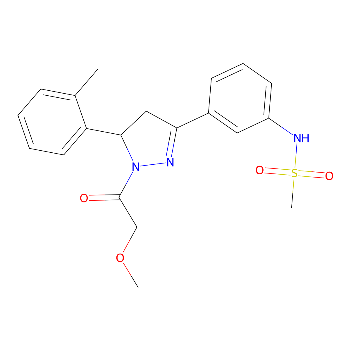 N-[3-[2-(2-methoxyacetyl)-3-(2-methylphenyl)-3,4-dihydropyrazol-5-yl]phenyl]methanesulfonamide molecular structure, CAS 851719-32-9