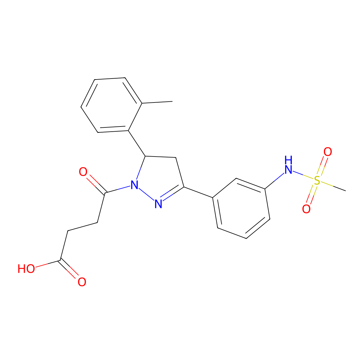 4-[5-(2-methylphenyl)-3-{3-[(methylsulfonyl)amino]phenyl}-4,5-dihydro-1H-pyrazol-1-yl]-4-oxobutanoic acid molecular structure, CAS 851719-33-0