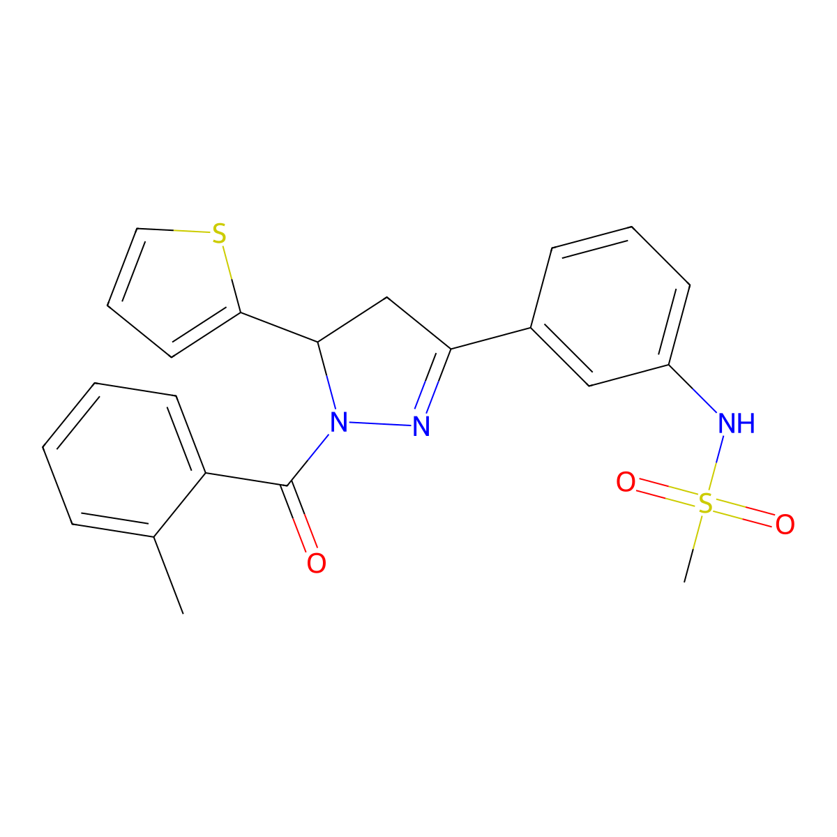 N-{3-[1-(2-methylbenzoyl)-5-(thiophen-2-yl)-4,5-dihydro-1H-pyrazol-3-yl]phenyl}methanesulfonamide molecular structure, CAS 851719-36-3