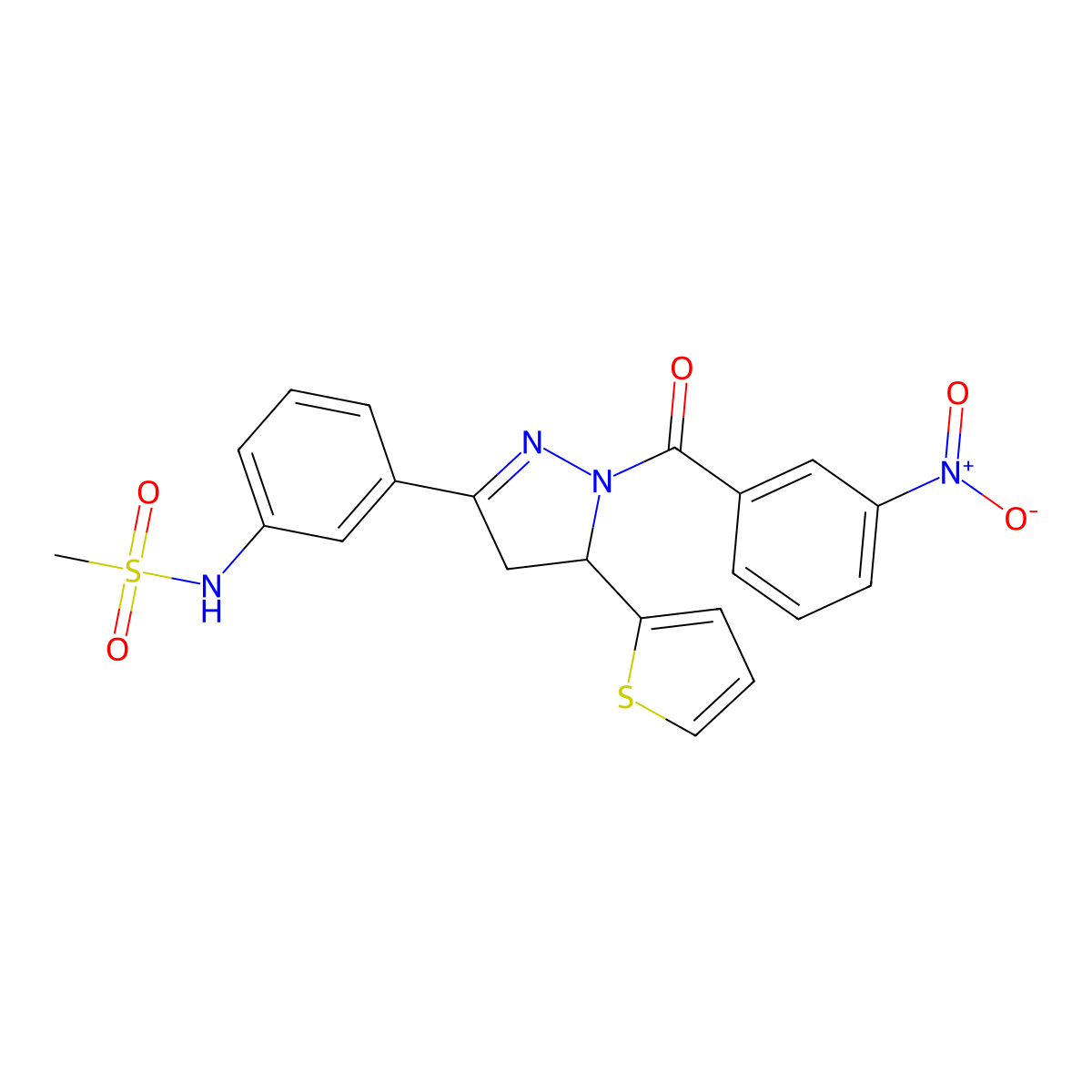 N-{3-[1-(3-nitrobenzoyl)-5-thien-2-yl-4,5-dihydro-1H-pyrazol-3-yl]phenyl}methanesulfonamide molecular structure, CAS 851719-37-4