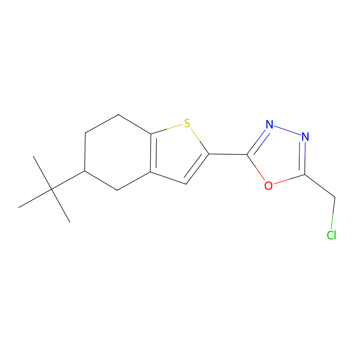 2-(5-Tert-butyl-4,5,6,7-tetrahydro-1-benzothiophen-2-yl)-5-(chloromethyl)-1,3,4-oxadiazole molecular structure, CAS 851721-80-7