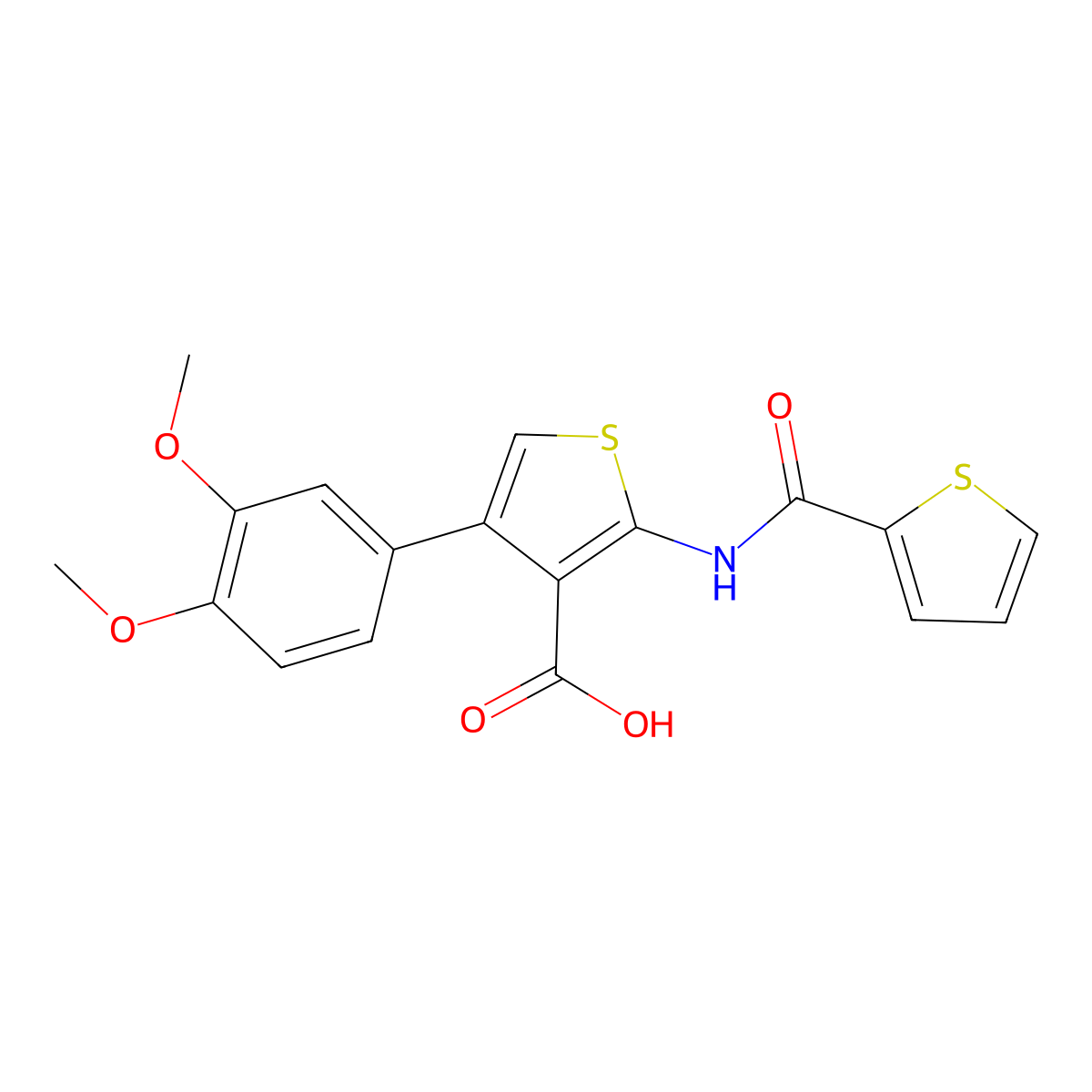 4-(3,4-Dimethoxyphenyl)-2-(thiophene-2-amido)thiophene-3-carboxylic acid molecular structure, CAS 851722-02-6