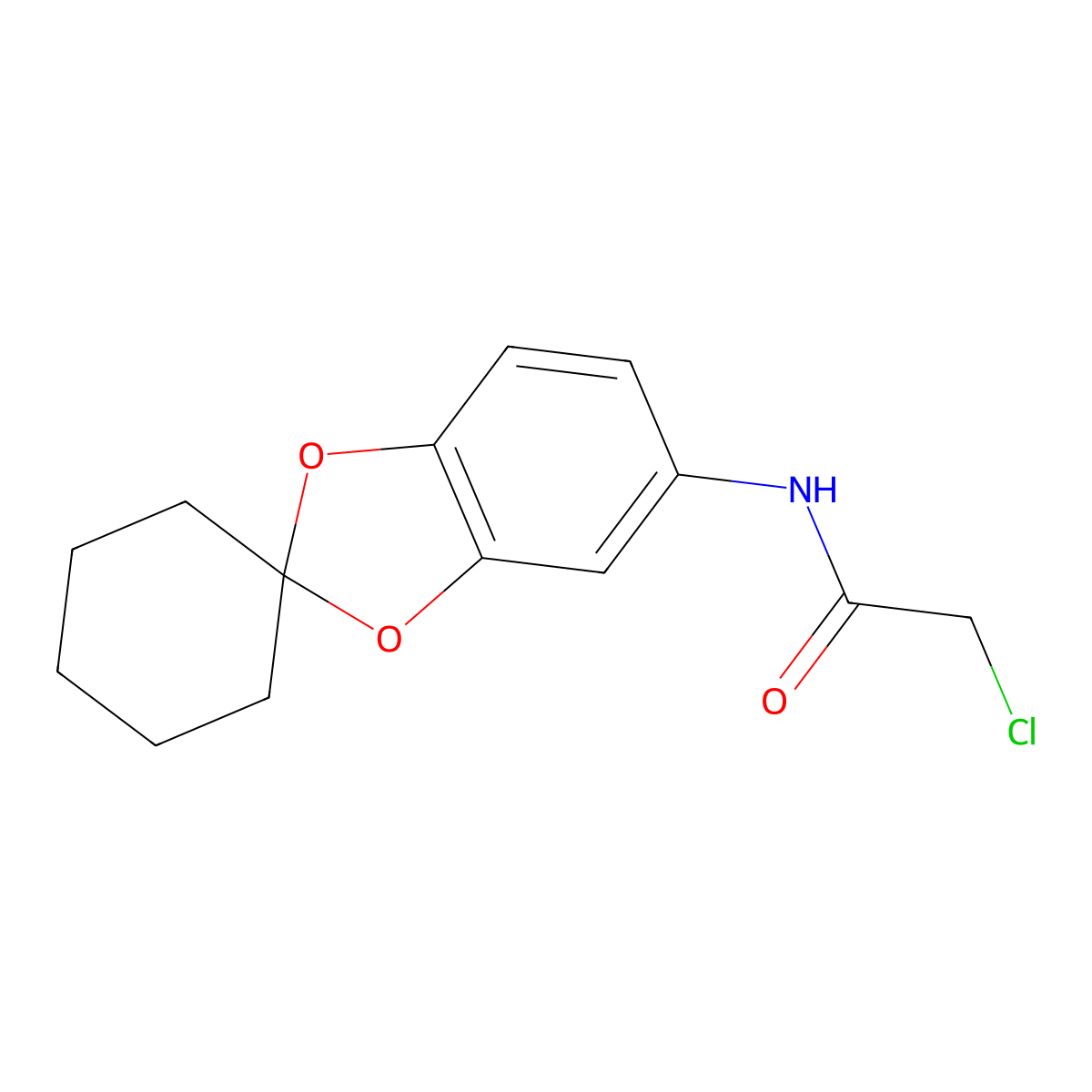 2-chloro-N-{spiro[1,3-dioxaindane-2,1'-cyclohexane]-6-yl}acetamide molecular structure, CAS 851722-03-7