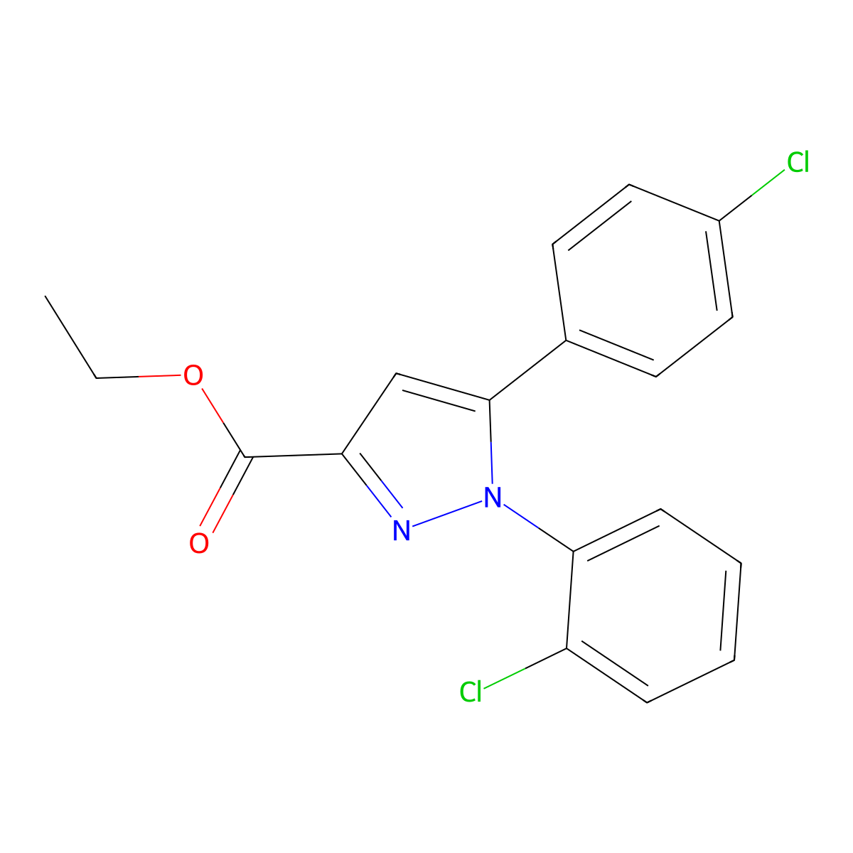 Ethyl 1-(2-chlorophenyl)-5-(4-chlorophenyl)-1H-pyrazole-3-carboxylate molecular structure, CAS 851729-08-3