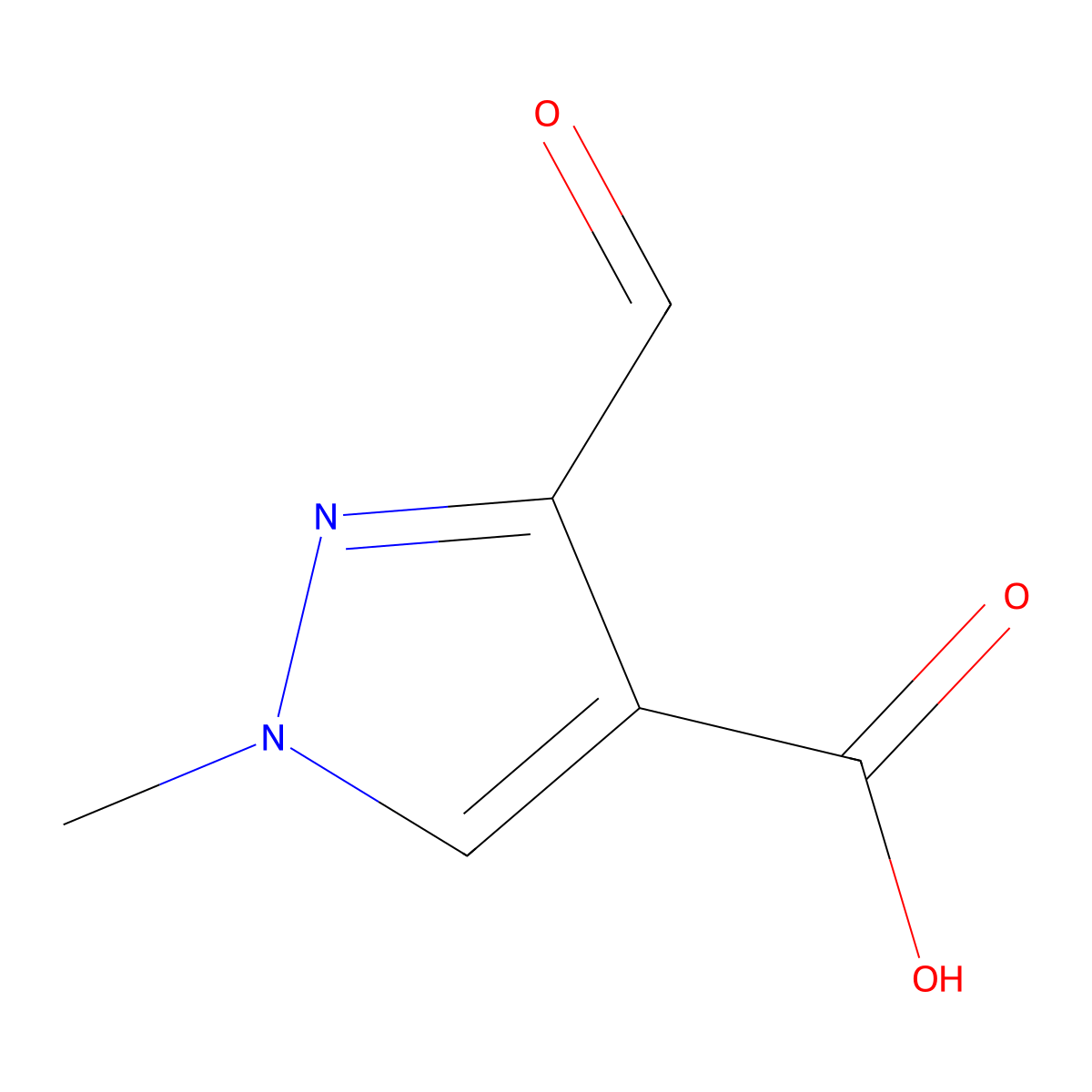 3-formyl-1-methyl-1H-pyrazole-4-carboxylic acid molecular structure, CAS 851755-50-5