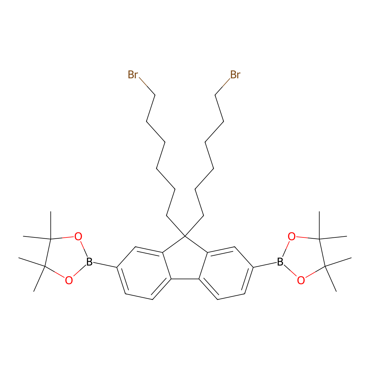 2,2'-(9,9-Bis(6-bromohexyl)-9H-fluorene-2,7-diyl)bis(4,4,5,5-tetramethyl-1,3,2-dioxaborolane) molecular structure, CAS 851775-62-7