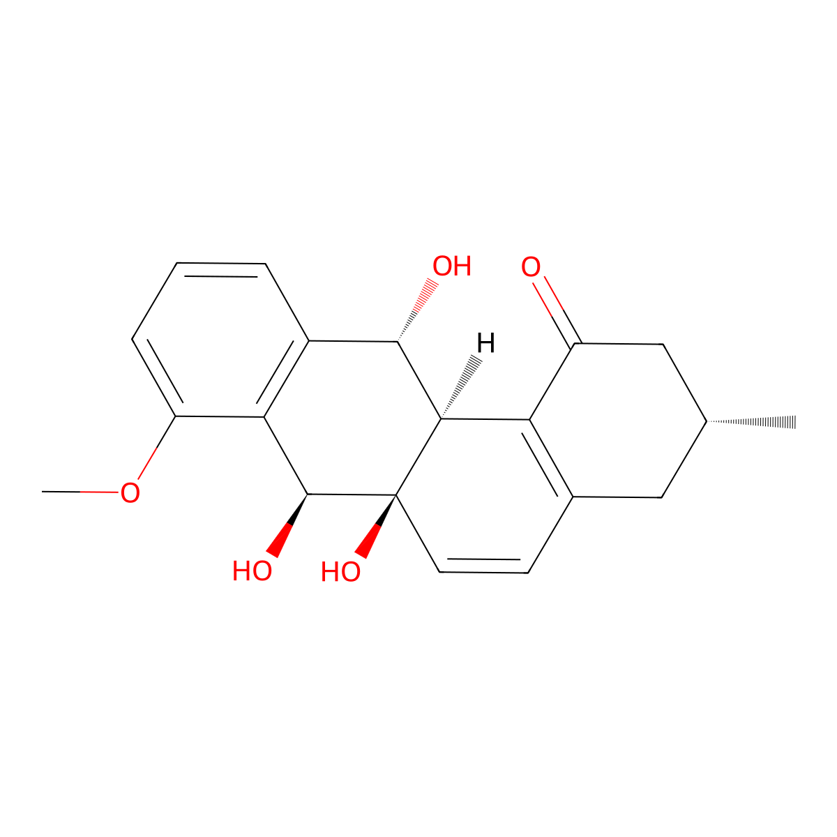 (3R,6aR,7S,12R,12aR)-6a,7,12-trihydroxy-8-methoxy-3-methyl-2,3,4,7,12,12a-hexahydrobenzo[a]anthracen-1-one molecular structure, CAS 85178-53-6