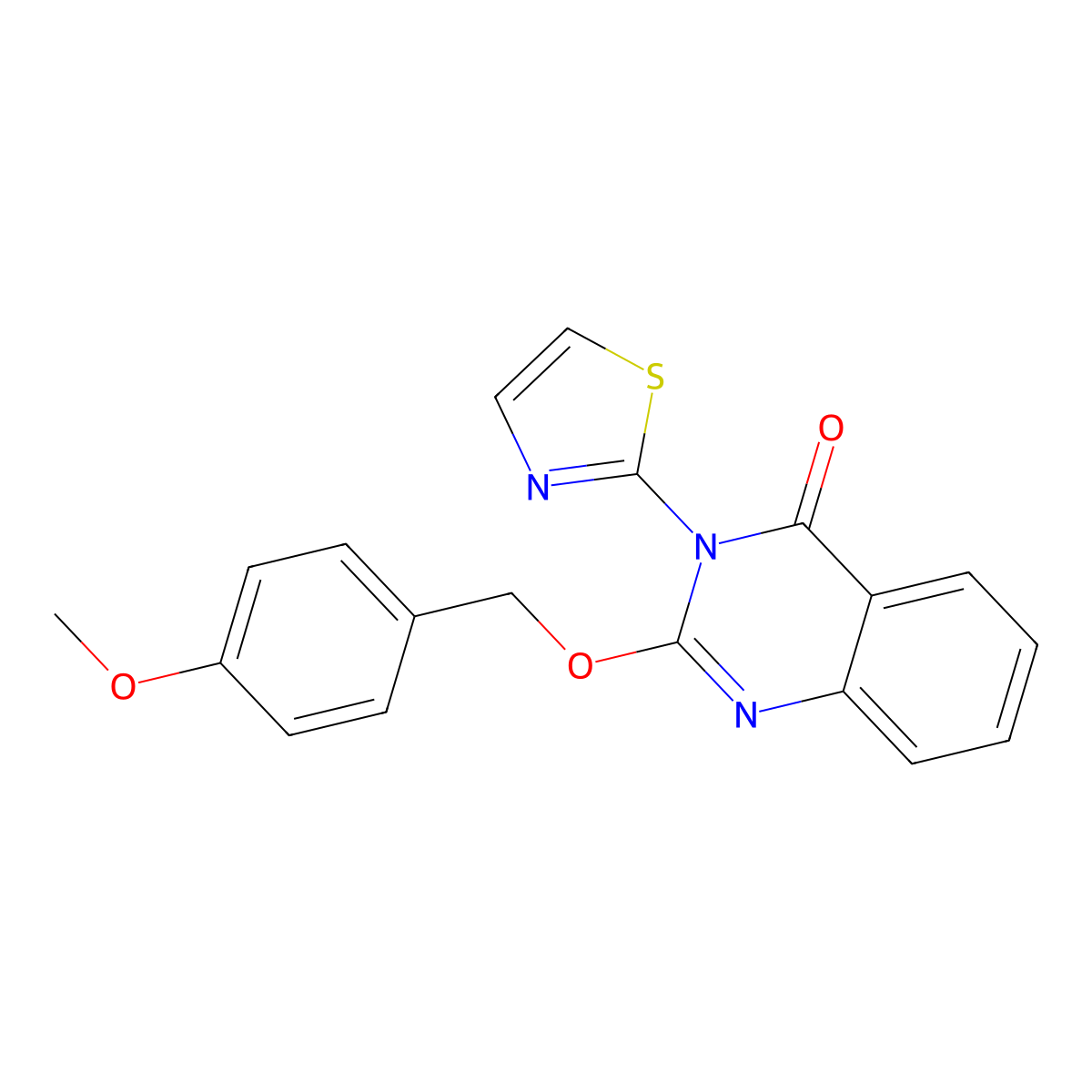4(3H)-Quinazolinone, 2-((4-methoxyphenyl)methoxy)-3-(2-thiazolyl)- molecular structure, CAS 85178-71-8