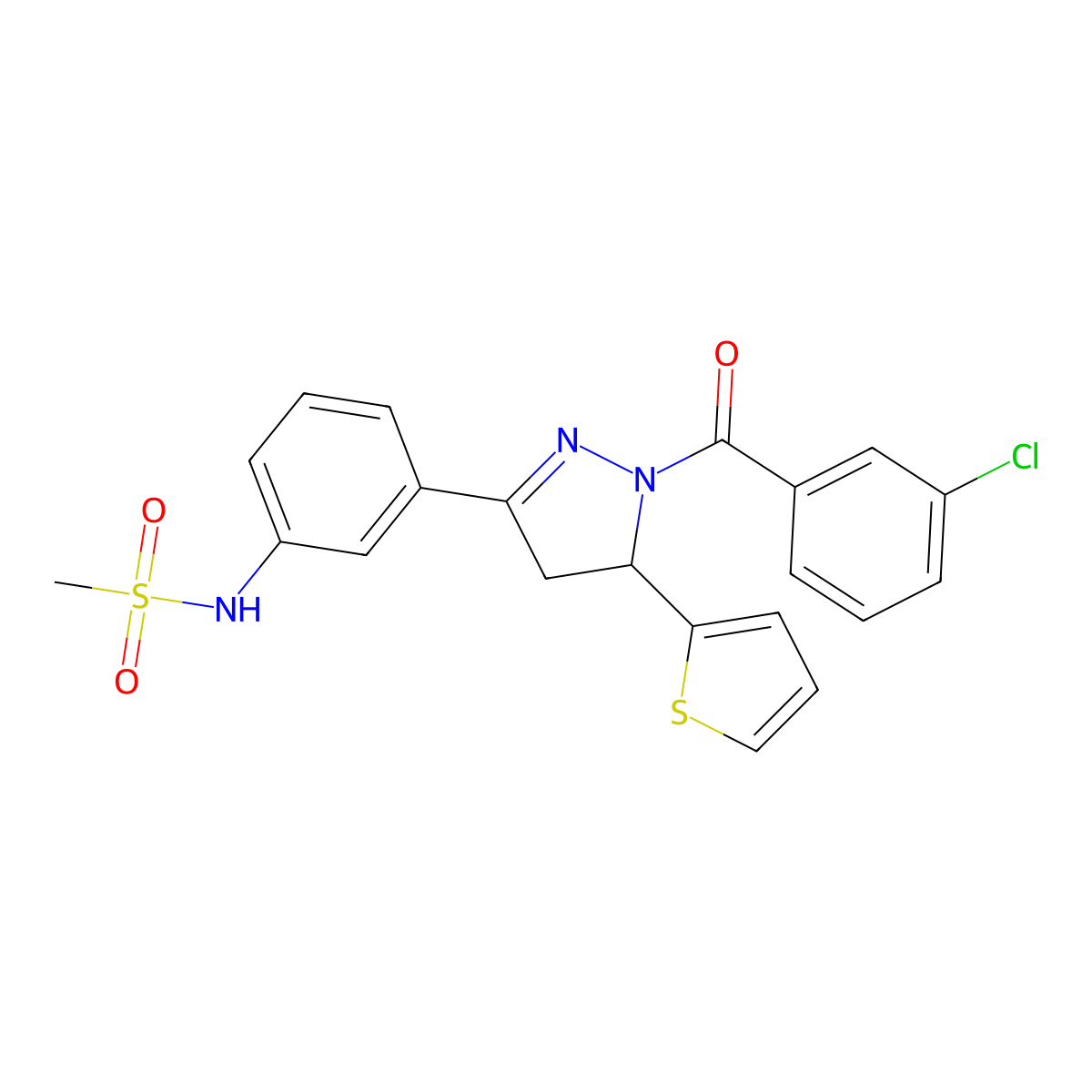 N-(3-(1-(3-chlorobenzoyl)-5-(thiophen-2-yl)-4,5-dihydro-1H-pyrazol-3-yl)phenyl)methanesulfonamide molecular structure, CAS 851780-61-5
