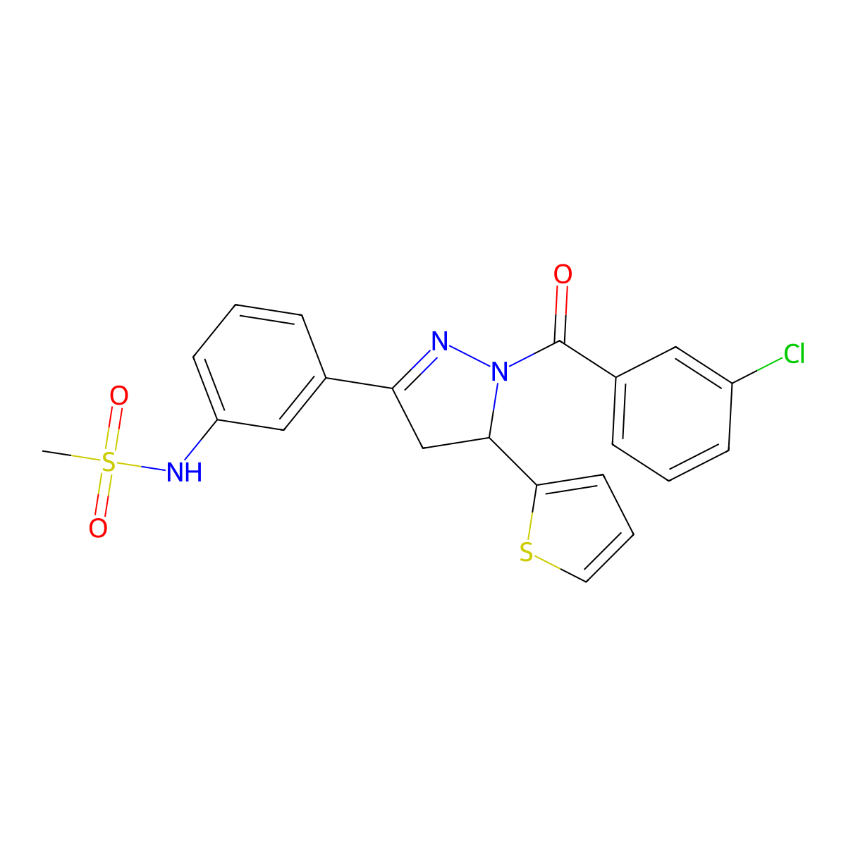 N-(3-(1-(3-chlorobenzoyl)-5-(thiophen-2-yl)-4,5-dihydro-1H-pyrazol-3-yl)phenyl)methanesulfonamide molecular structure, CAS 851780-61-5