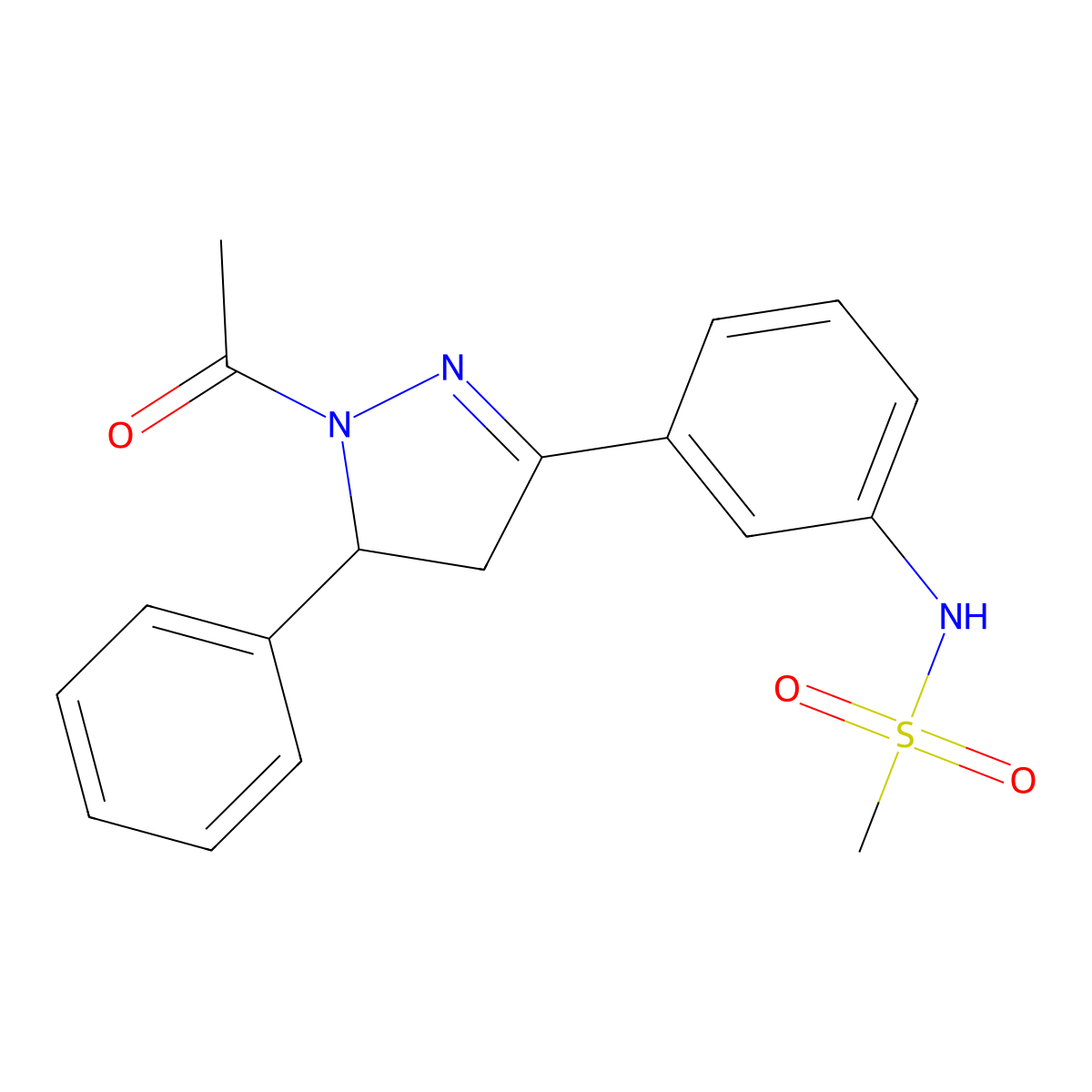 N-[3-(1-acetyl-5-phenyl-4,5-dihydro-1H-pyrazol-3-yl)phenyl]methanesulfonamide molecular structure, CAS 851780-65-9