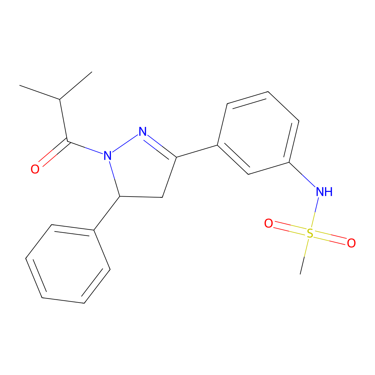 N-{3-[1-(2-methylpropanoyl)-5-phenyl-4,5-dihydro-1H-pyrazol-3-yl]phenyl}methanesulfonamide molecular structure, CAS 851780-66-0