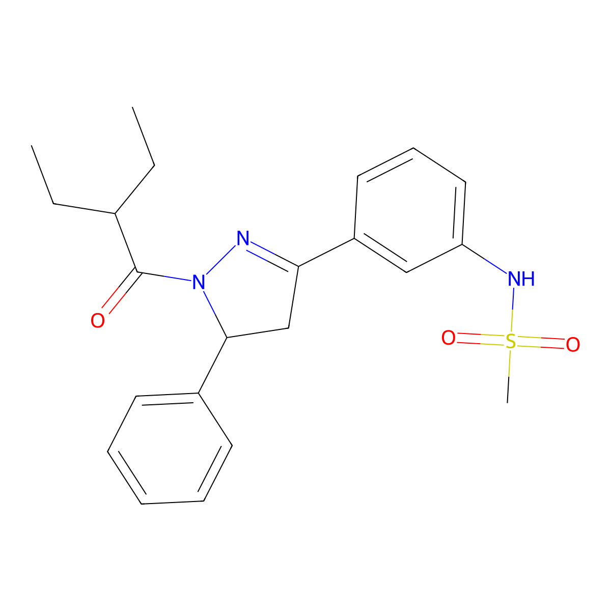 N-(3-(1-(2-ethylbutanoyl)-5-phenyl-4,5-dihydro-1H-pyrazol-3-yl)phenyl)methanesulfonamide molecular structure, CAS 851780-67-1