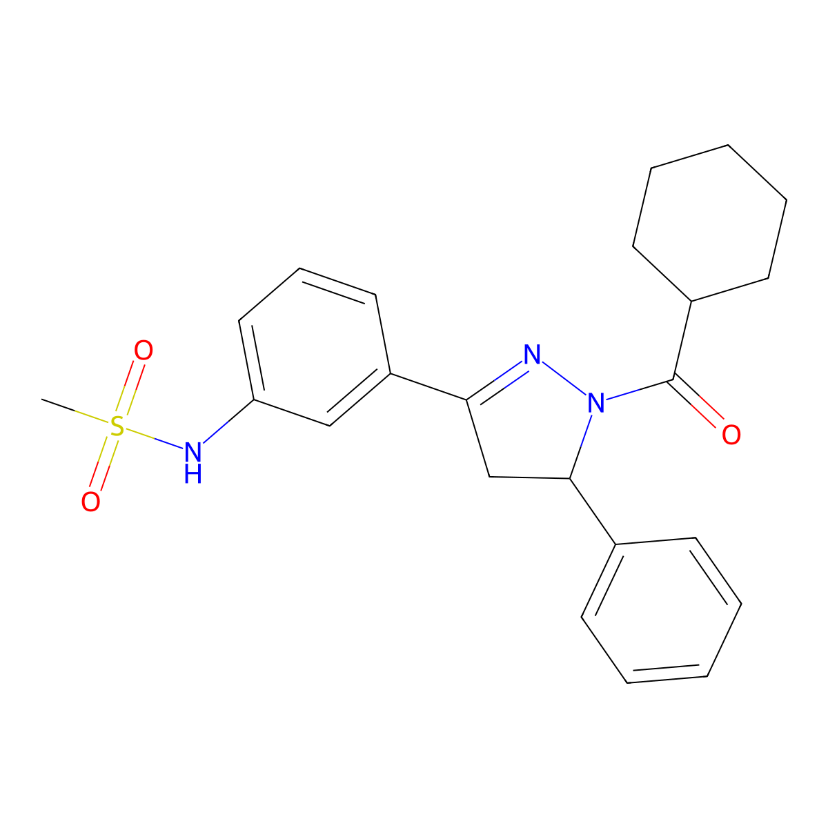 N-(3-(1-(cyclohexanecarbonyl)-5-phenyl-4,5-dihydro-1H-pyrazol-3-yl)phenyl)methanesulfonamide molecular structure, CAS 851780-69-3