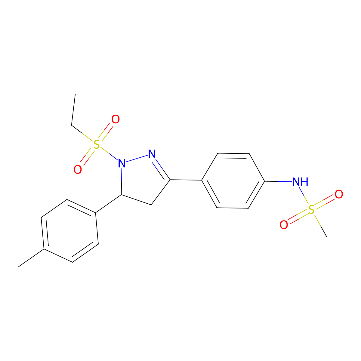 N-{4-[1-(ethanesulfonyl)-5-(4-methylphenyl)-4,5-dihydro-1H-pyrazol-3-yl]phenyl}methanesulfonamide molecular structure, CAS 851780-74-0