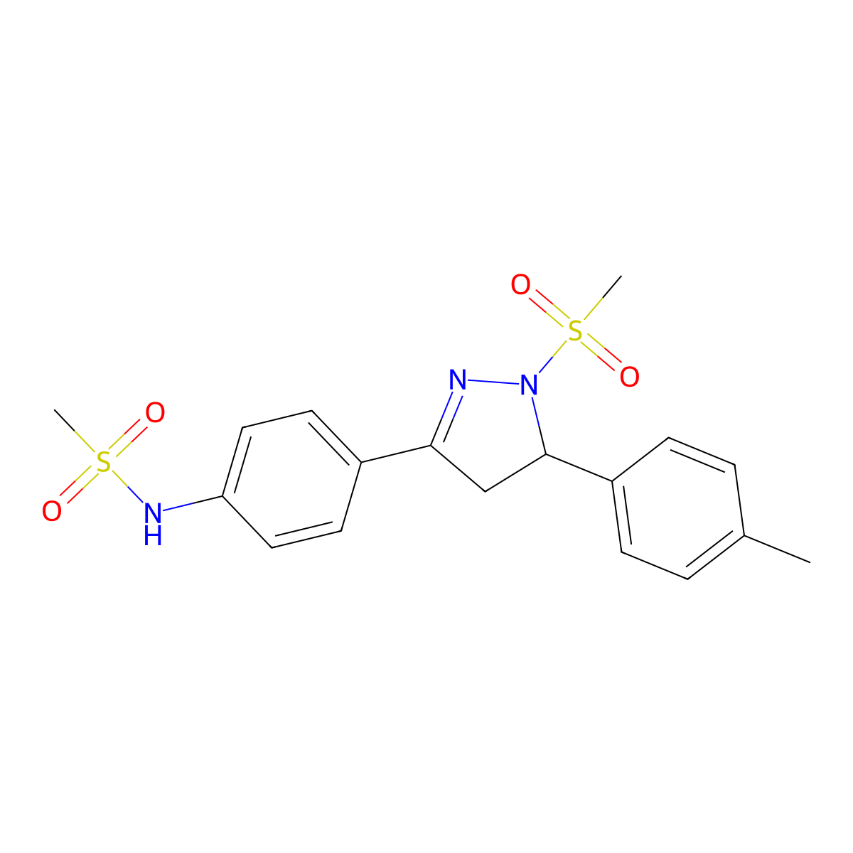 N-(4-(1-(methylsulfonyl)-5-(p-tolyl)-4,5-dihydro-1H-pyrazol-3-yl)phenyl)methanesulfonamide molecular structure, CAS 851780-75-1