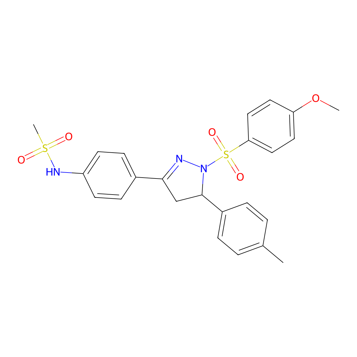 N-(4-(1-((4-methoxyphenyl)sulfonyl)-5-(p-tolyl)-4,5-dihydro-1H-pyrazol-3-yl)phenyl)methanesulfonamide molecular structure, CAS 851780-78-4