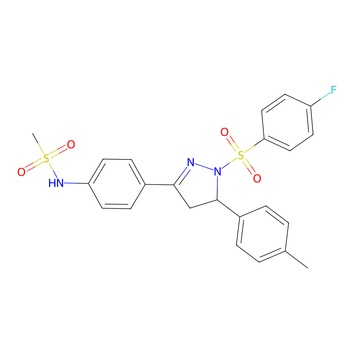 N-{4-[1-(4-fluorobenzenesulfonyl)-5-(4-methylphenyl)-4,5-dihydro-1H-pyrazol-3-yl]phenyl}methanesulfonamide molecular structure, CAS 851780-79-5