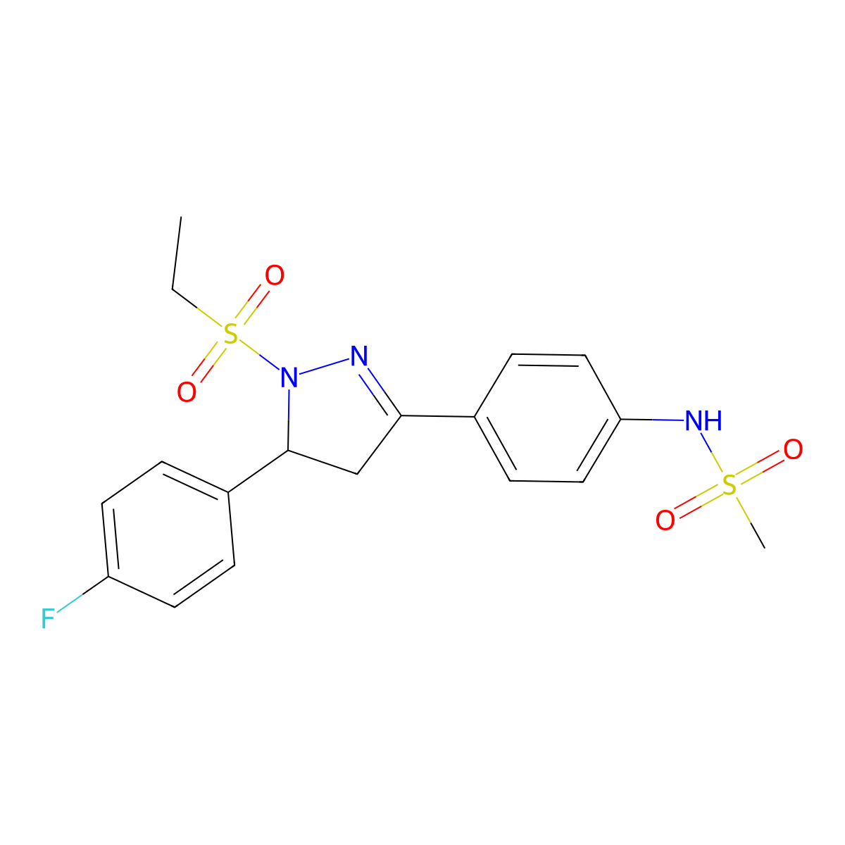 N-[4-[2-ethylsulfonyl-3-(4-fluorophenyl)-3,4-dihydropyrazol-5-yl]phenyl]methanesulfonamide molecular structure, CAS 851780-81-9