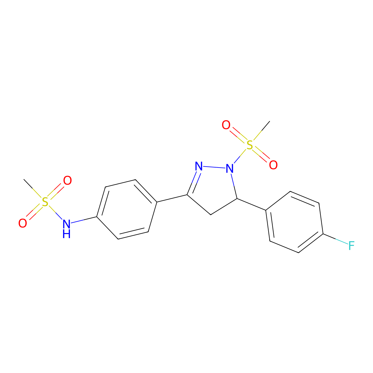 N-(4-(5-(4-fluorophenyl)-1-(methylsulfonyl)-4,5-dihydro-1H-pyrazol-3-yl)phenyl)methanesulfonamide molecular structure, CAS 851780-82-0