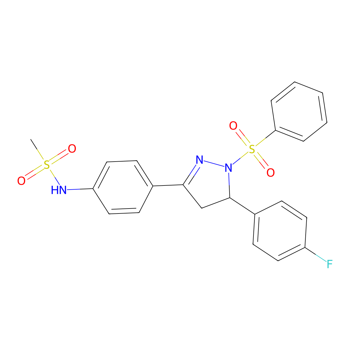 N-[4-[2-(benzenesulfonyl)-3-(4-fluorophenyl)-3,4-dihydropyrazol-5-yl]phenyl]methanesulfonamide molecular structure, CAS 851780-83-1