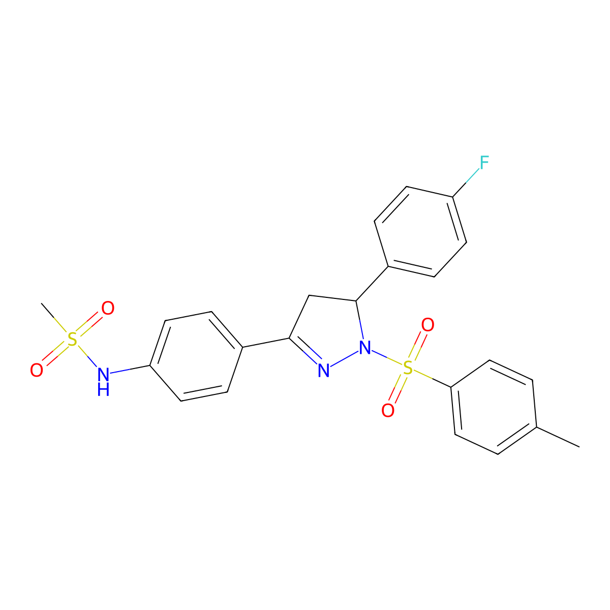 N-(4-(5-(4-fluorophenyl)-1-tosyl-4,5-dihydro-1H-pyrazol-3-yl)phenyl)methanesulfonamide molecular structure, CAS 851780-84-2