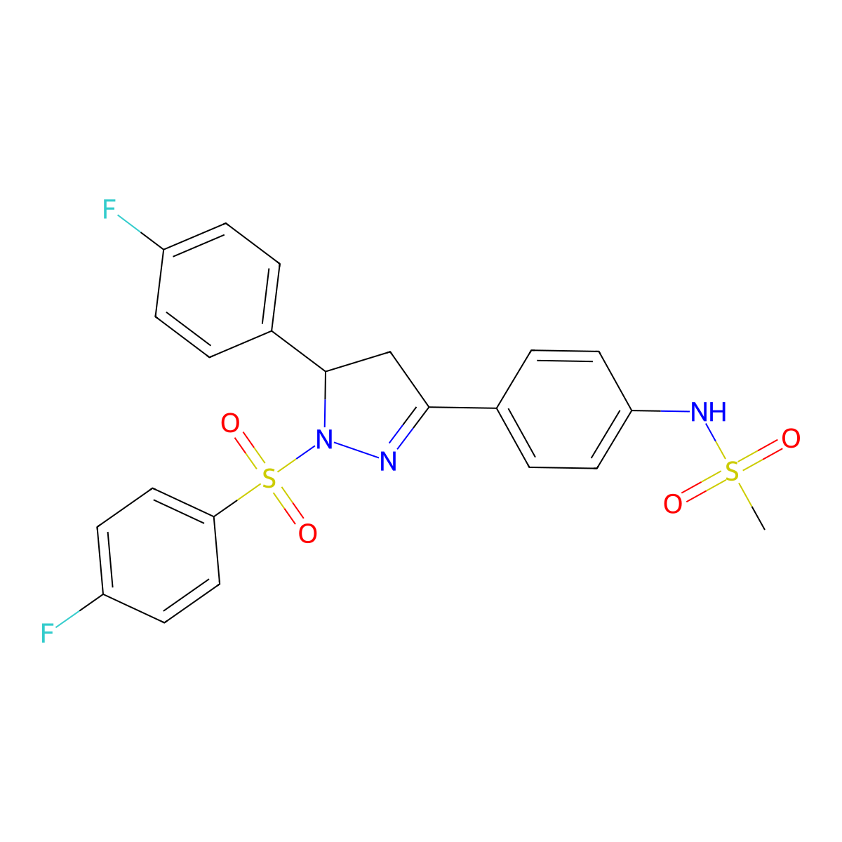 N-(4-(5-(4-fluorophenyl)-1-((4-fluorophenyl)sulfonyl)-4,5-dihydro-1H-pyrazol-3-yl)phenyl)methanesulfonamide molecular structure, CAS 851780-86-4