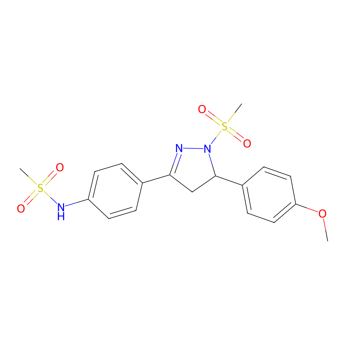 N-(4-(5-(4-methoxyphenyl)-1-(methylsulfonyl)-4,5-dihydro-1H-pyrazol-3-yl)phenyl)methanesulfonamide molecular structure, CAS 851780-88-6