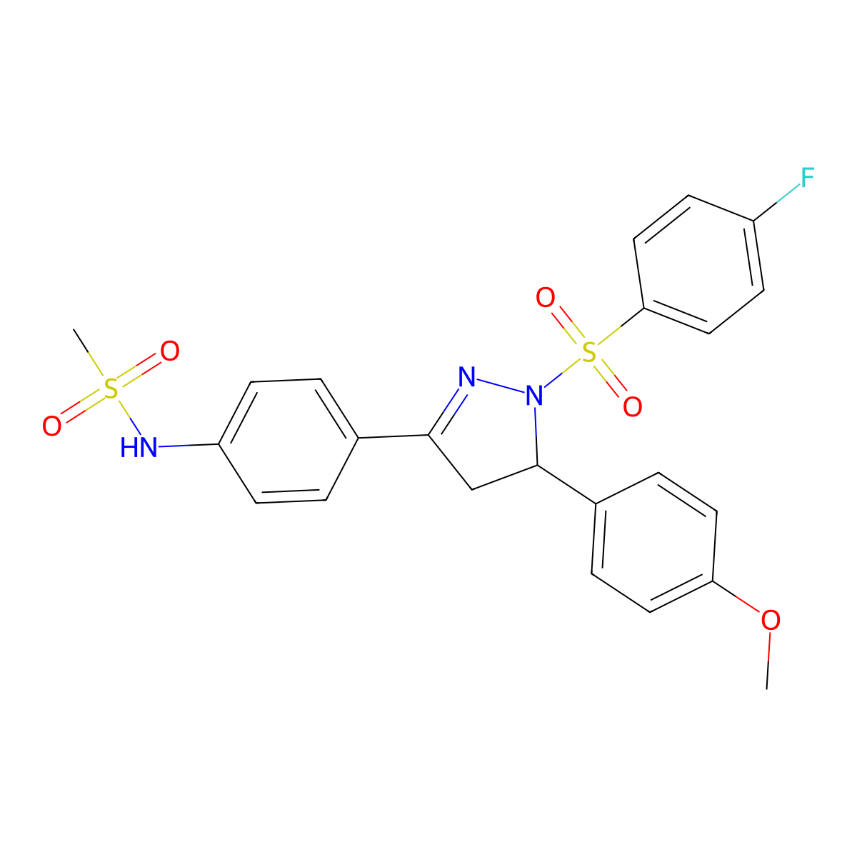 N-(4-(1-((4-fluorophenyl)sulfonyl)-5-(4-methoxyphenyl)-4,5-dihydro-1H-pyrazol-3-yl)phenyl)methanesulfonamide molecular structure, CAS 851780-92-2