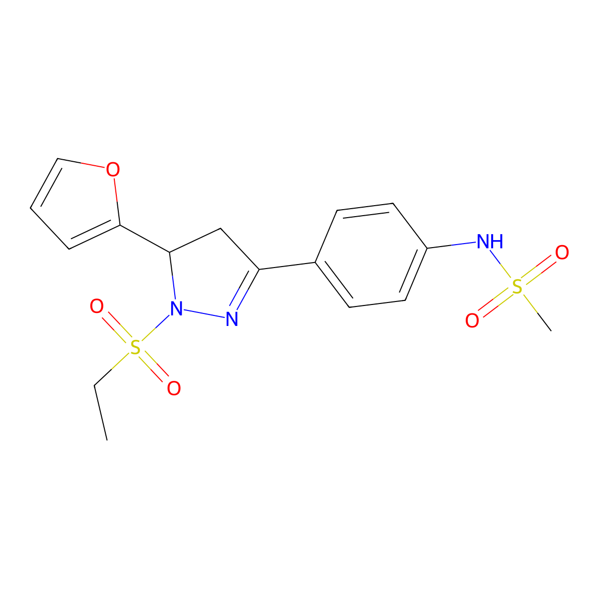 N-(4-(1-(ethylsulfonyl)-5-(furan-2-yl)-4,5-dihydro-1H-pyrazol-3-yl)phenyl)methanesulfonamide molecular structure, CAS 851780-94-4
