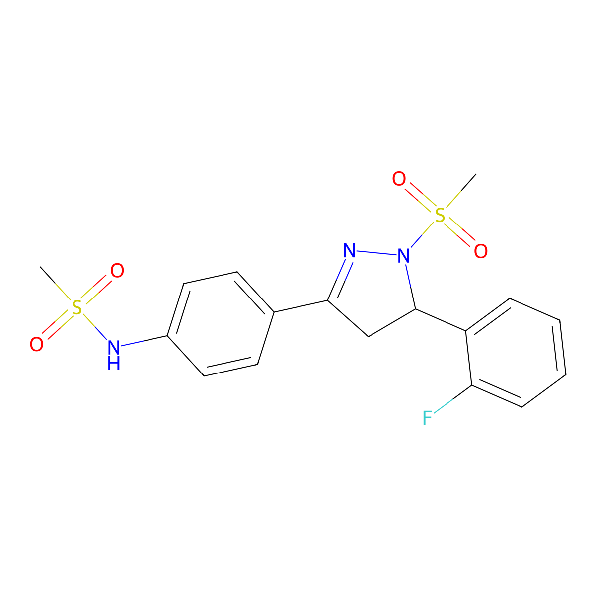 N-(4-(5-(2-fluorophenyl)-1-(methylsulfonyl)-4,5-dihydro-1H-pyrazol-3-yl)phenyl)methanesulfonamide molecular structure, CAS 851781-07-2