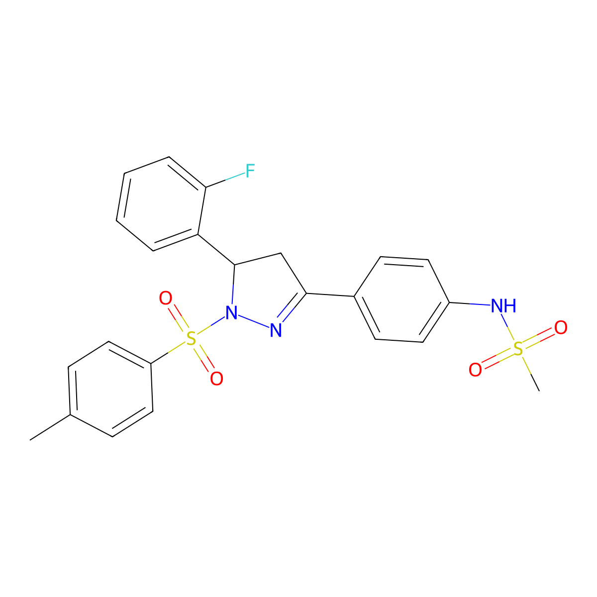 N-{4-[5-(2-fluorophenyl)-1-(4-methylbenzenesulfonyl)-4,5-dihydro-1H-pyrazol-3-yl]phenyl}methanesulfonamide molecular structure, CAS 851781-08-3