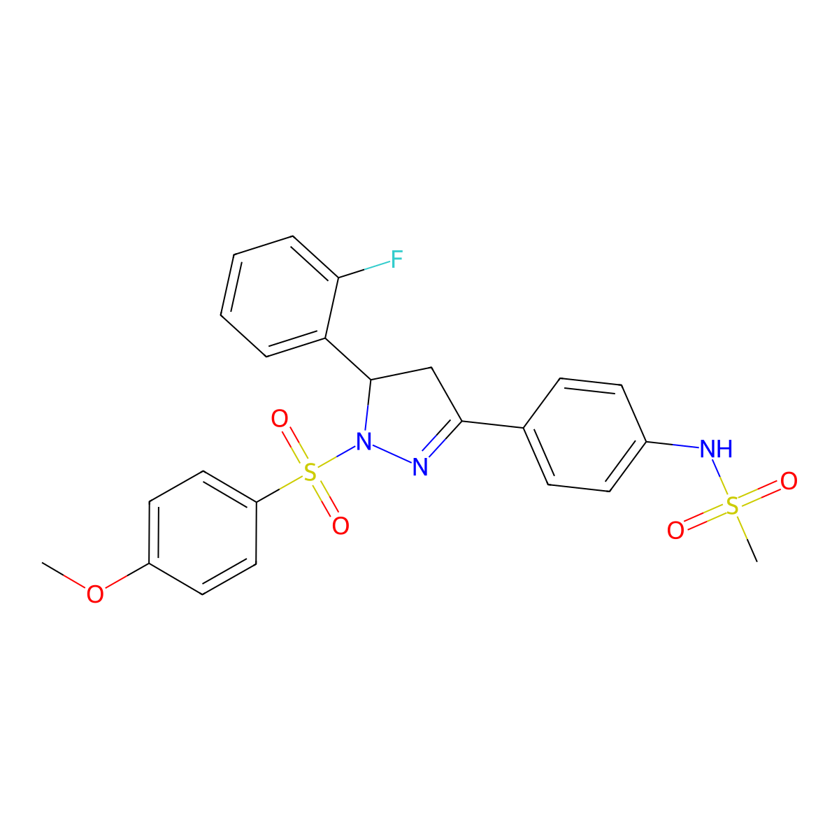 N-{4-[5-(2-fluorophenyl)-1-(4-methoxybenzenesulfonyl)-4,5-dihydro-1H-pyrazol-3-yl]phenyl}methanesulfonamide molecular structure, CAS 851781-09-4