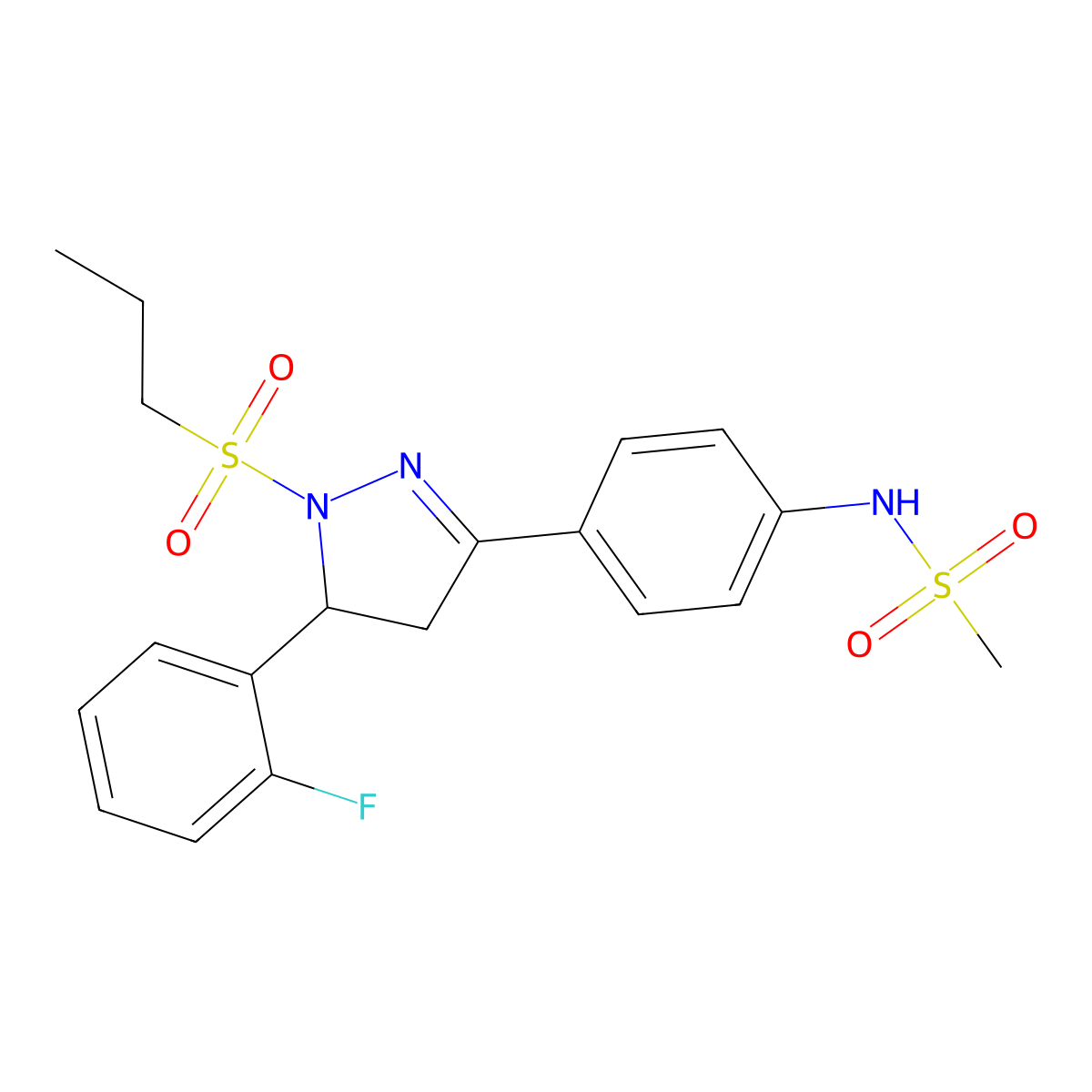 N-(4-(5-(2-fluorophenyl)-1-(propylsulfonyl)-4,5-dihydro-1H-pyrazol-3-yl)phenyl)methanesulfonamide molecular structure, CAS 851781-11-8