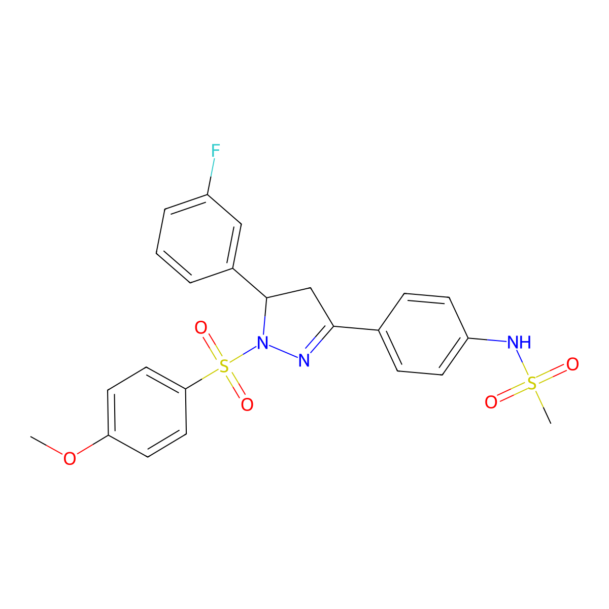 N-{4-[5-(3-fluorophenyl)-1-(4-methoxybenzenesulfonyl)-4,5-dihydro-1H-pyrazol-3-yl]phenyl}methanesulfonamide molecular structure, CAS 851781-15-2