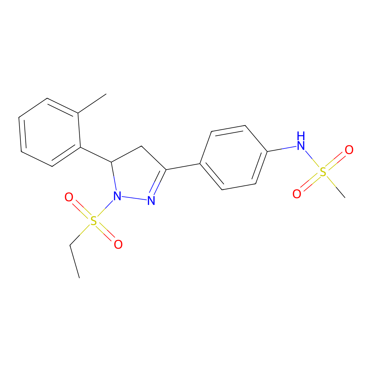 N-[4-[2-ethylsulfonyl-3-(2-methylphenyl)-3,4-dihydropyrazol-5-yl]phenyl]methanesulfonamide molecular structure, CAS 851781-17-4
