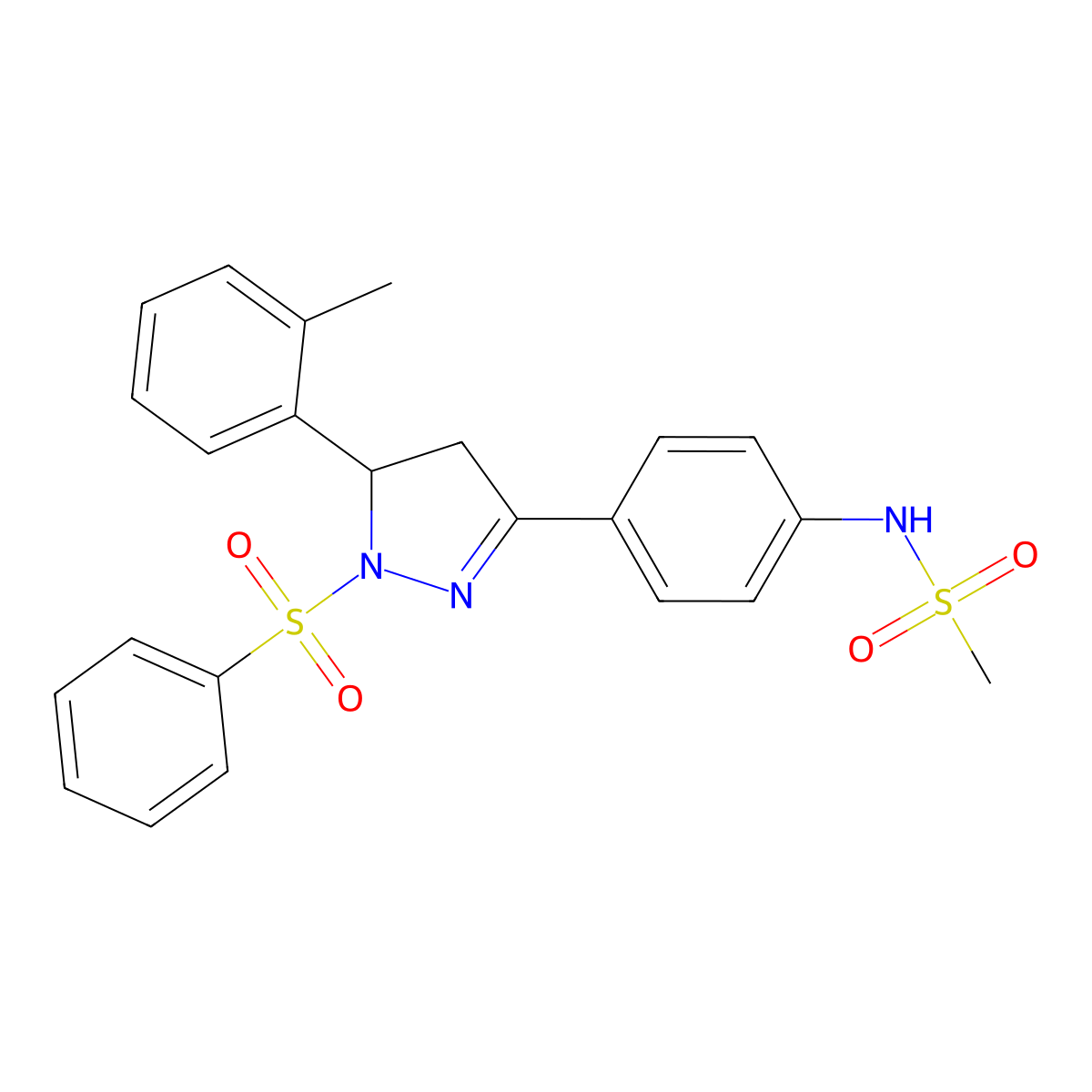 N-(4-(1-(phenylsulfonyl)-5-(o-tolyl)-4,5-dihydro-1H-pyrazol-3-yl)phenyl)methanesulfonamide molecular structure, CAS 851781-19-6