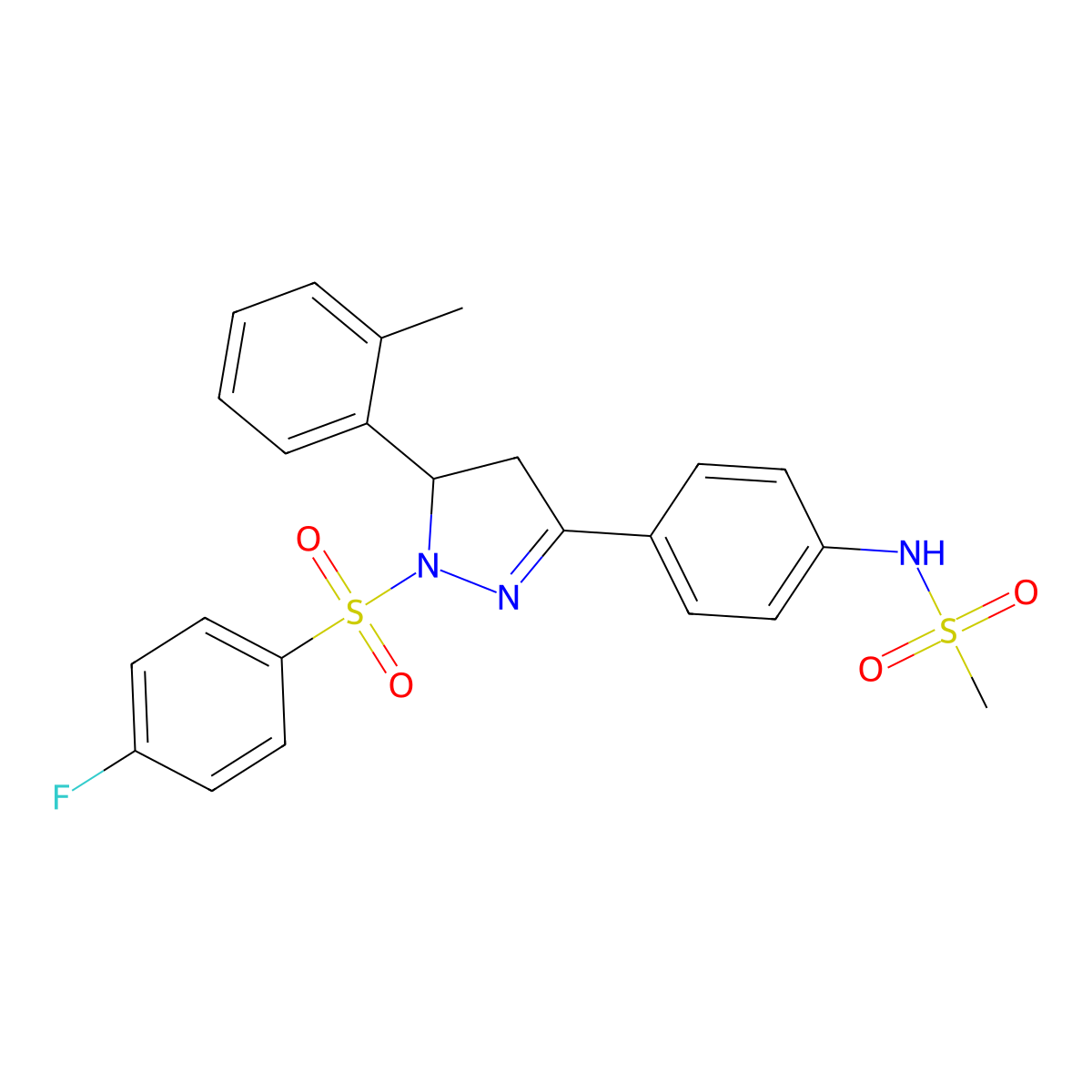 N-{4-[1-(4-fluorobenzenesulfonyl)-5-(2-methylphenyl)-4,5-dihydro-1H-pyrazol-3-yl]phenyl}methanesulfonamide molecular structure, CAS 851781-21-0