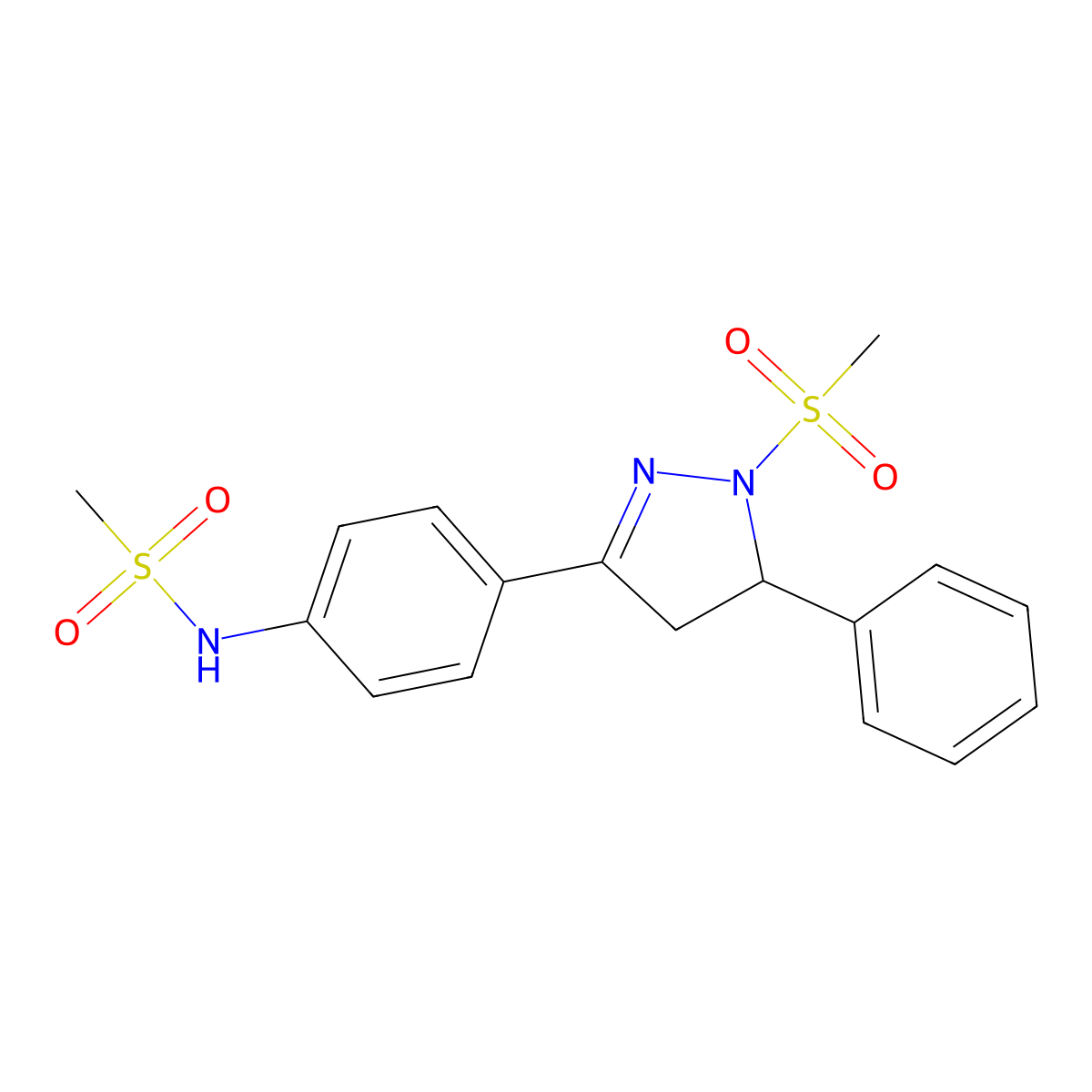 N-[4-(2-methylsulfonyl-3-phenyl-3,4-dihydropyrazol-5-yl)phenyl]methanesulfonamide molecular structure, CAS 851781-30-1
