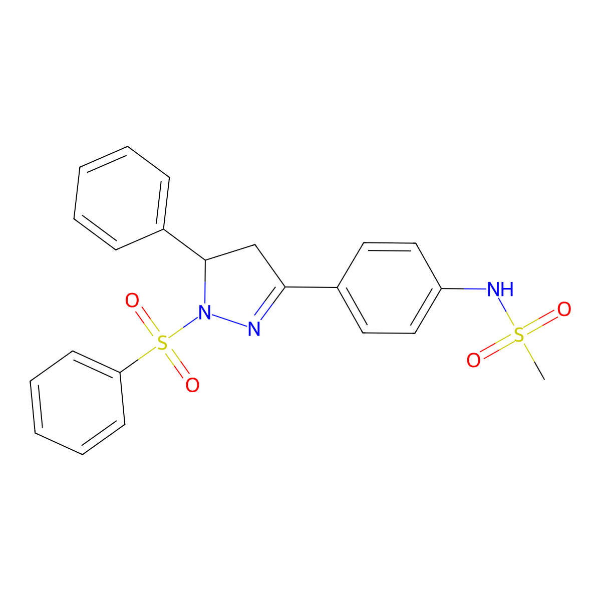 N-(4-(5-phenyl-1-(phenylsulfonyl)-4,5-dihydro-1H-pyrazol-3-yl)phenyl)methanesulfonamide molecular structure, CAS 851781-31-2