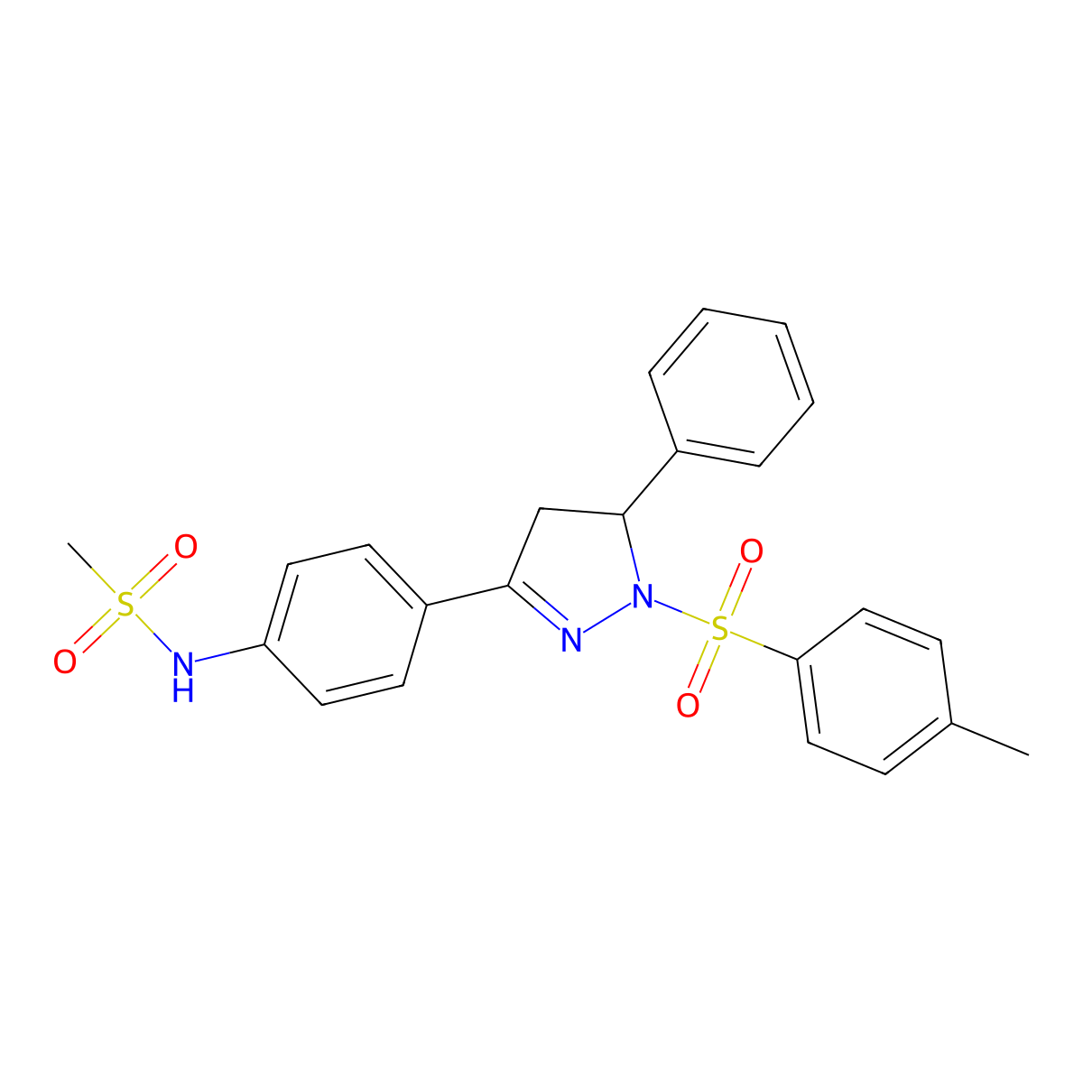 N-(4-(5-phenyl-1-tosyl-4,5-dihydro-1H-pyrazol-3-yl)phenyl)methanesulfonamide molecular structure, CAS 851781-32-3