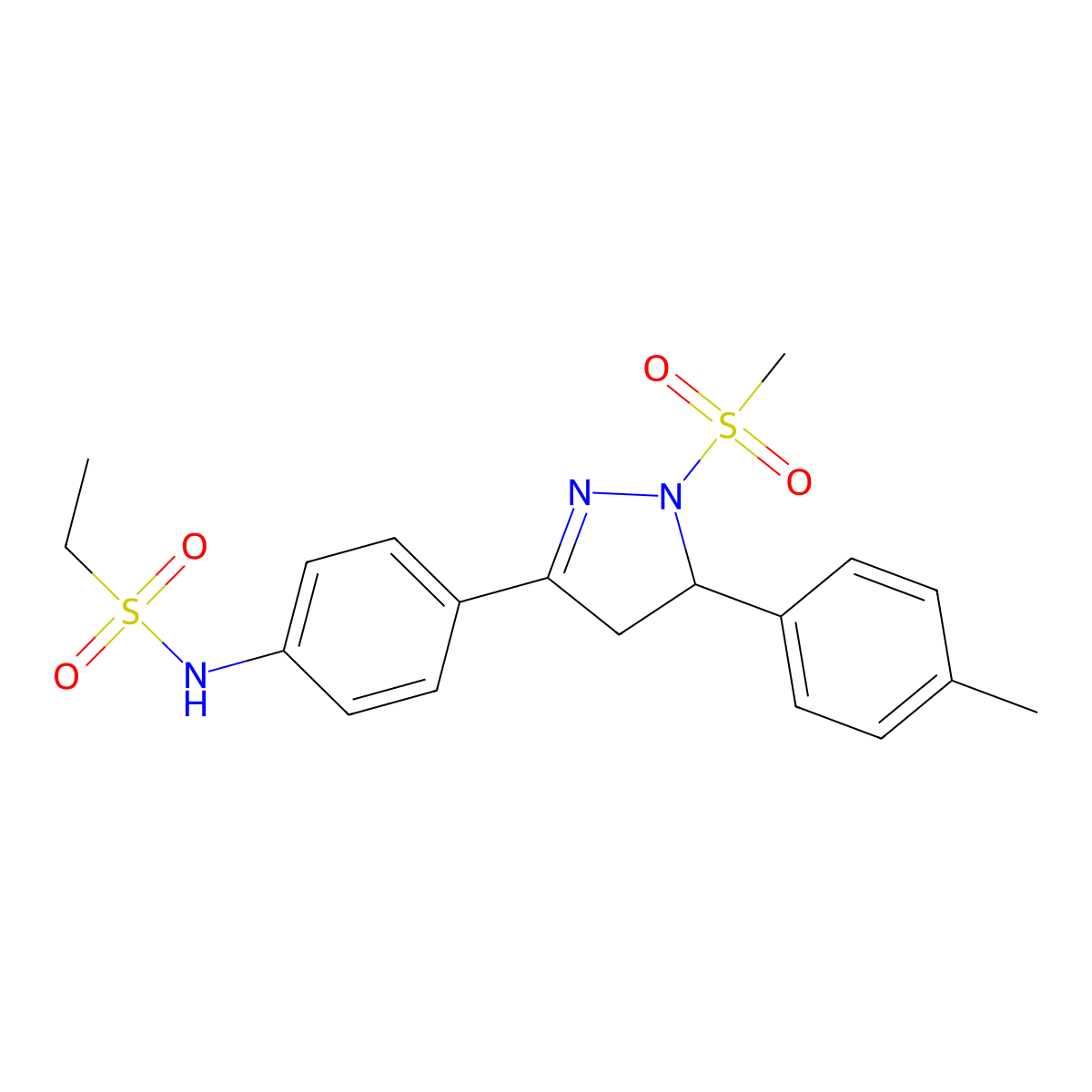 N-(4-(1-(methylsulfonyl)-5-(p-tolyl)-4,5-dihydro-1H-pyrazol-3-yl)phenyl)ethanesulfonamide molecular structure, CAS 851781-36-7