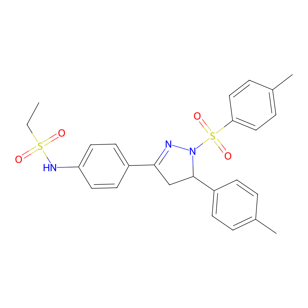 N-(4-(5-(p-tolyl)-1-tosyl-4,5-dihydro-1H-pyrazol-3-yl)phenyl)ethanesulfonamide molecular structure, CAS 851781-38-9