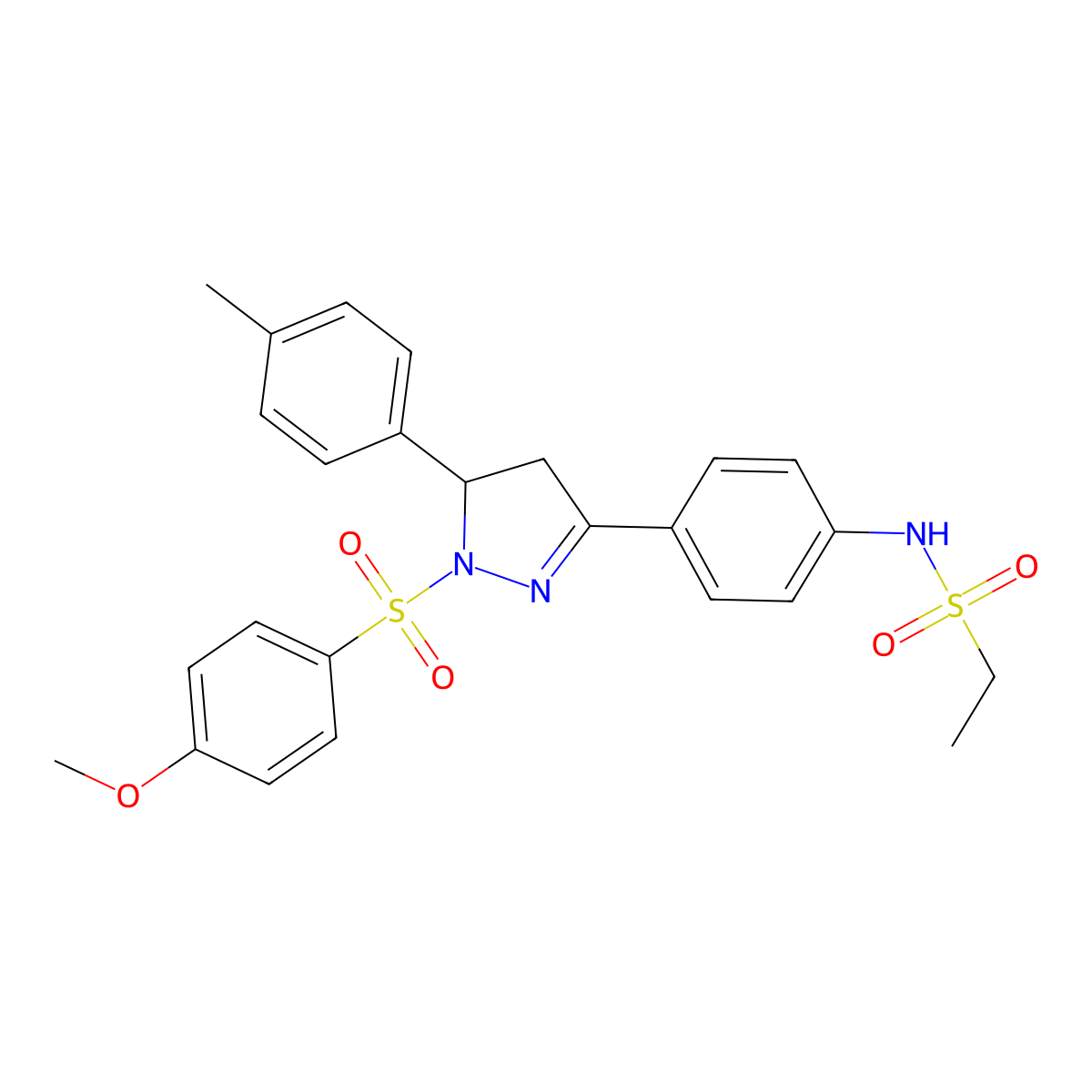 N-[4-[2-(4-methoxyphenyl)sulfonyl-3-(4-methylphenyl)-3,4-dihydropyrazol-5-yl]phenyl]ethanesulfonamide molecular structure, CAS 851781-39-0