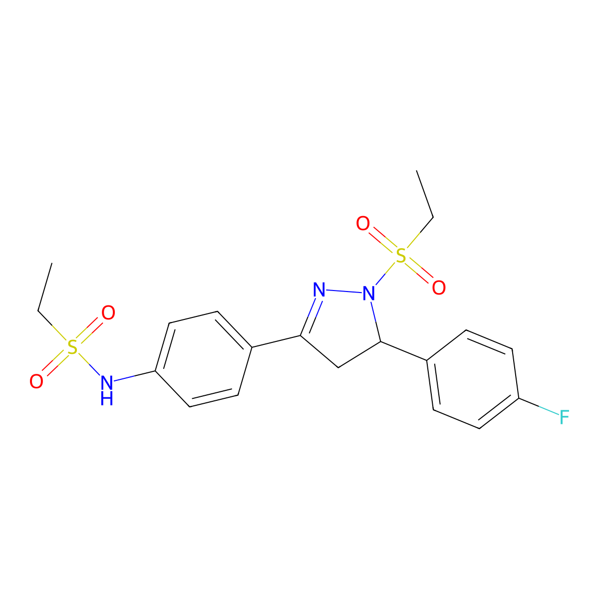 N-(4-(1-(ethylsulfonyl)-5-(4-fluorophenyl)-4,5-dihydro-1H-pyrazol-3-yl)phenyl)ethanesulfonamide molecular structure, CAS 851781-41-4